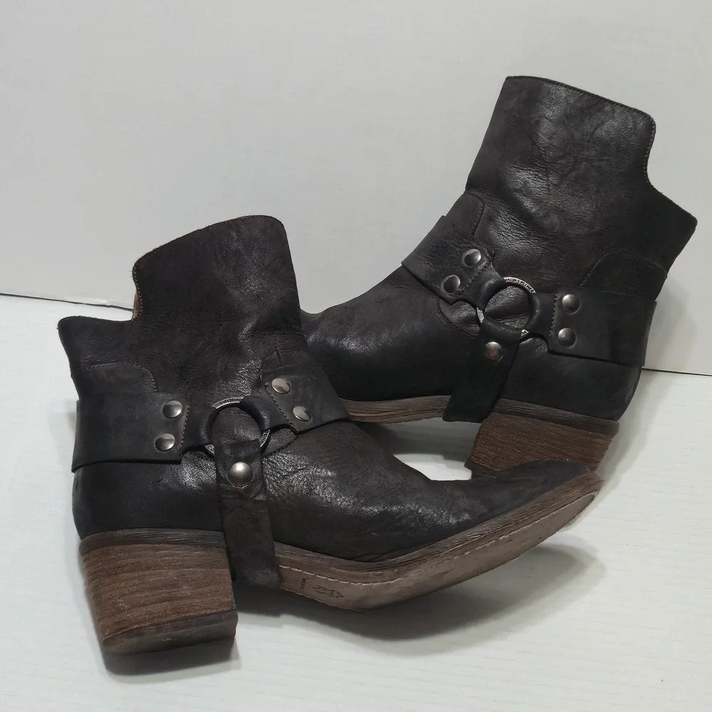Donald J Pliner Western Couture Dasha Black Leather Harness Moto Ankle Boots 10M